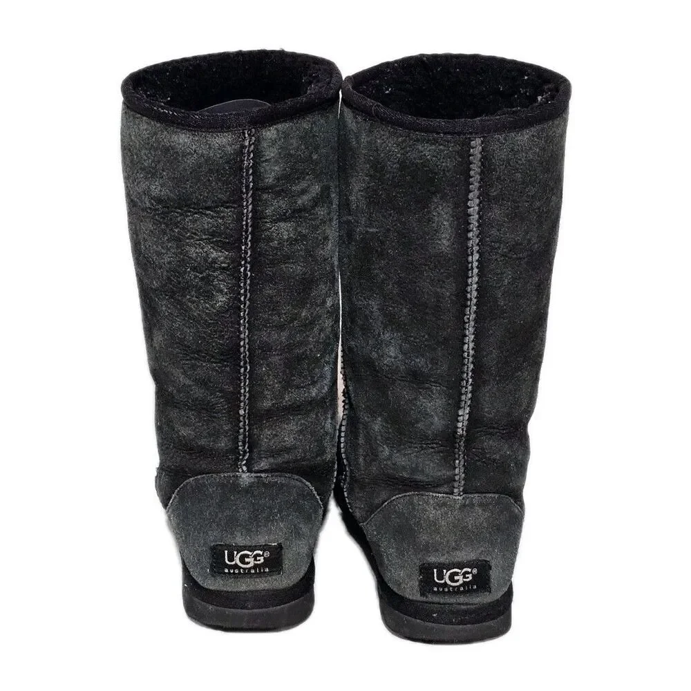UGG Australia Boots Women's Classic Tall Boots Black Size 7 Leather Sheepskin - Picture 3 of 14